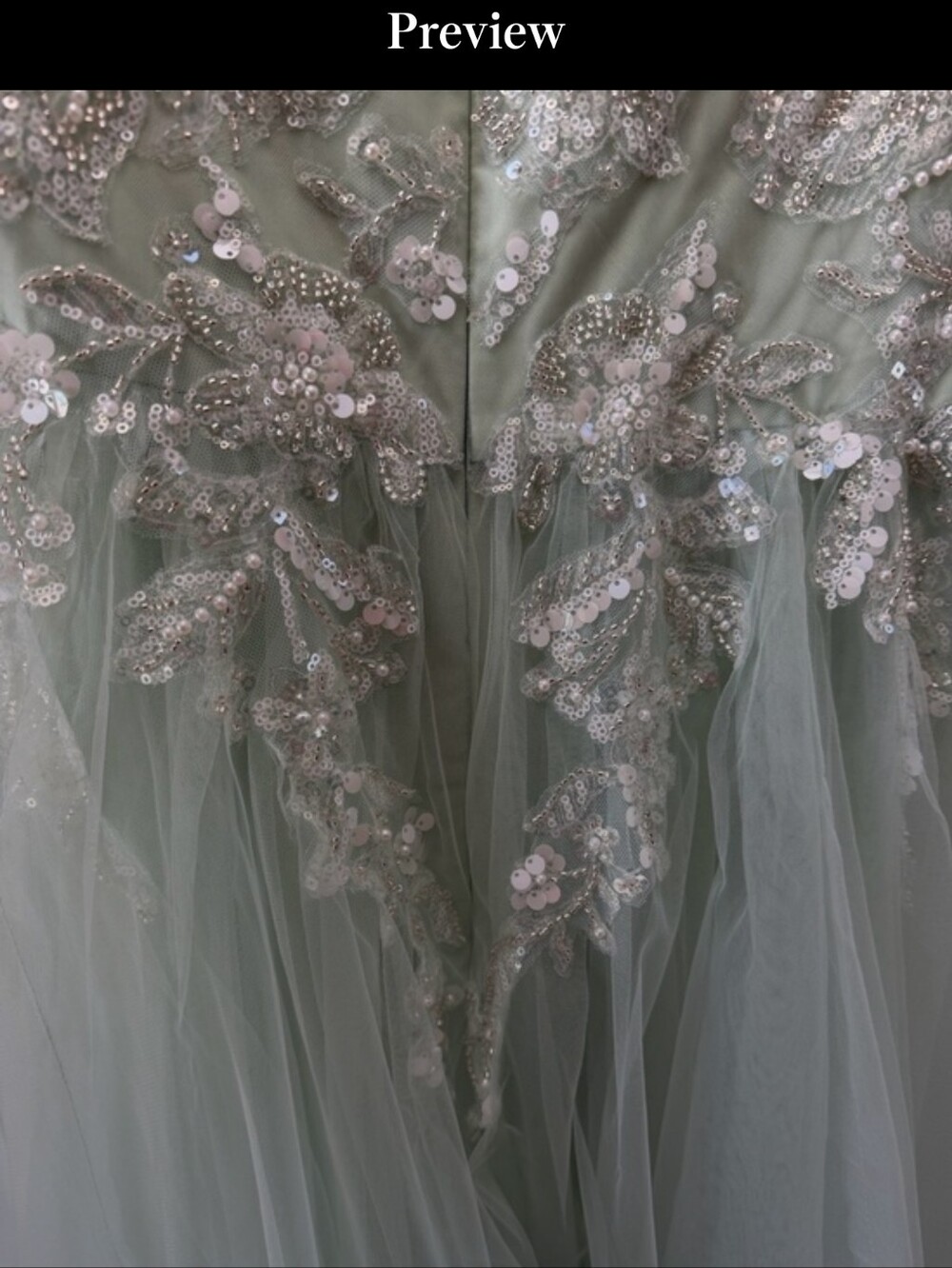 Embellished Sage Mint Lt. Blue Green Tulle Evening Dress - Picture 13 of 16